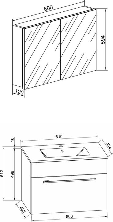 Produktbild VCM 3.-tlg. Waschplatz Waschtisch Badinos 1 Schublade Spiegelschrank