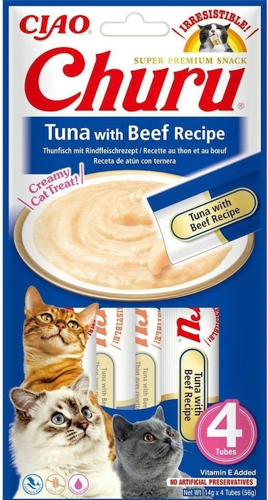 Immagine prodotto Inaba Churu Tonno con Ricetta di Manzo - Bocconcino per gatti - 4x14 g (Senior, 4 pz., 56 g)
