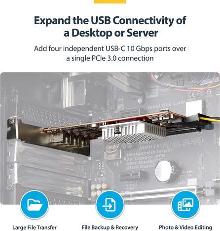 Actual product image StarTech 4-PORT USB-C 10GB PCIE CARD USB-C 3.2 10GBPS PCI