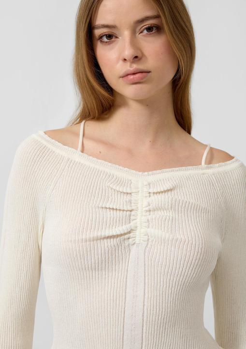 Produktbild s.Oliver Schmal geschnittener Pullover mit Raffung am Carmenausschnitt (XS)