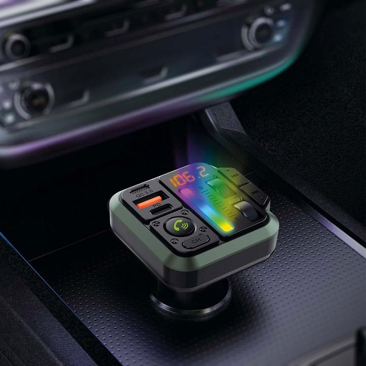 Actual product image Nedis Car Audio FM Transmitter - Fixed - Hands-free - 1" - Amber Screen - Bluetooth - PD 18 W/PD 2