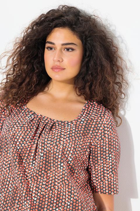 Actual product image Ulla Popken Polka Dot Short Sleeve Square Neck Knit Tunic (46, 48)