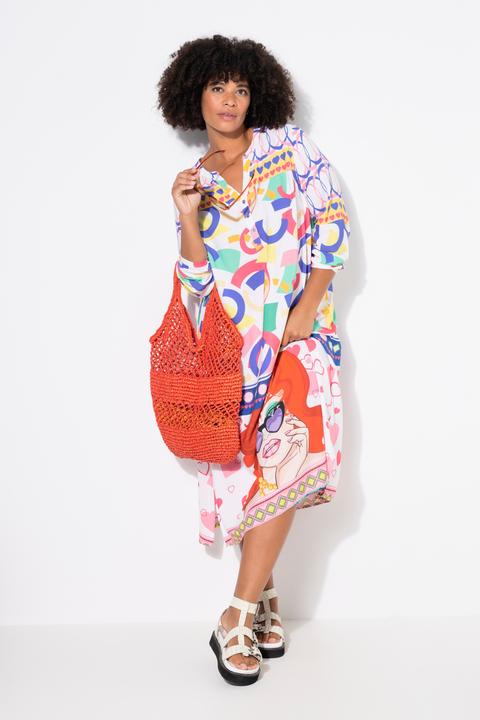 Actual product image Angel of Style Long-Sleeve Colorful Print Tunic Neckline Midi Dress (54)