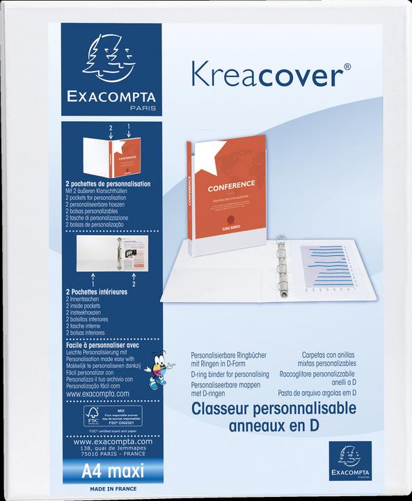 Image du produit Exacompta Classeur personnalisable rigide 2 poches KreaCover - 2 anneaux en D 30mm - A4 maxi - Blanc (A4, 47 mm, 130 pièce(s))