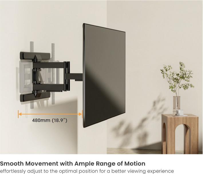 Immagine prodotto equip Supporto a parete 43"-100"/1TFT 60kg inclinazione a 2 snodi bw (Muro, 100", 60 kg)