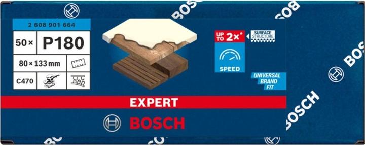 Produktbild Bosch Professional Zubehör EXPERT C470 Schleifpapier, 80 x 133 mm, G 180, 50 Stück (Körnung 180)
