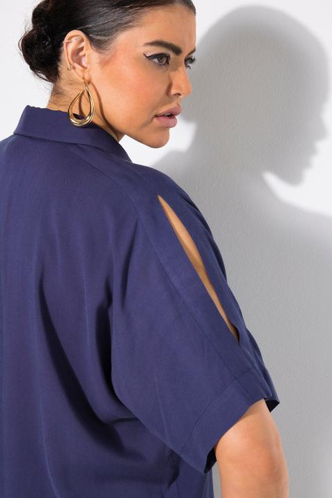 Immagine prodotto Ulla Popken Blusa dal taglio oversize con spacchetto sulle spalle, collo da camicia e mezze maniche (62)