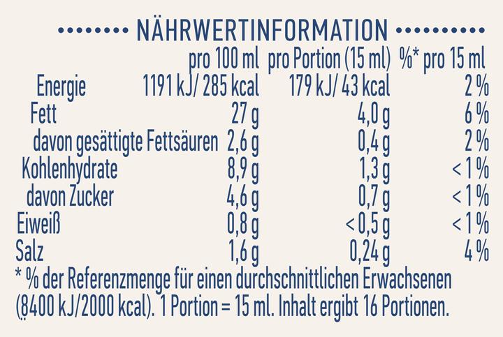 Nutritional values and ingredients Hellmann's Trueffel Note (284 g)