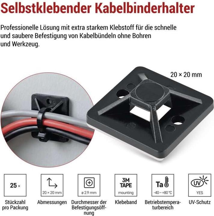 Produktbild Emos Selbstklebende Basis 20×20, schwarz, 25 Stk