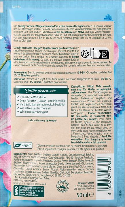 Nutritional values and ingredients Kneipp Aroma-Pflegeschaumbad So schön, dass es Dich gibt (50 ml, Bubble bath)