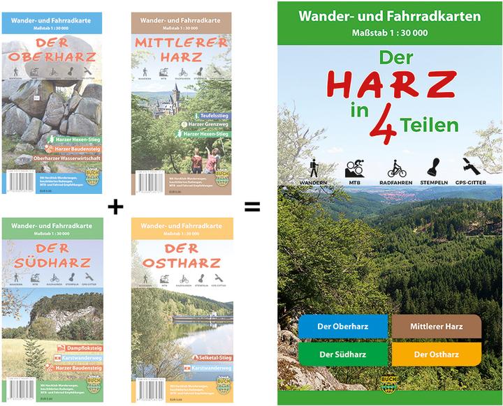 Produktbild Der Harz in 4 Teilen, 4 Wander- und Fahrradkarten