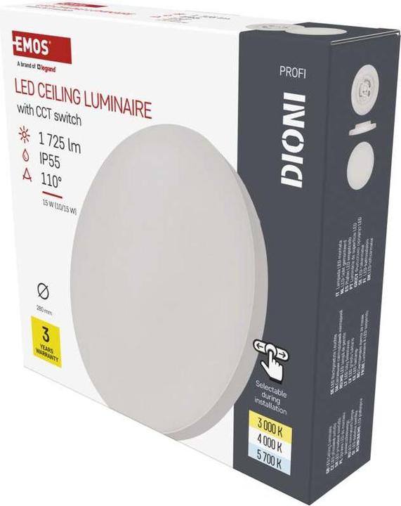 Actual product image Emos LED-Anbauleuchte DIONI rund, weiss, 15W, mit Farbtemperatur-Änderung (1725 lm)