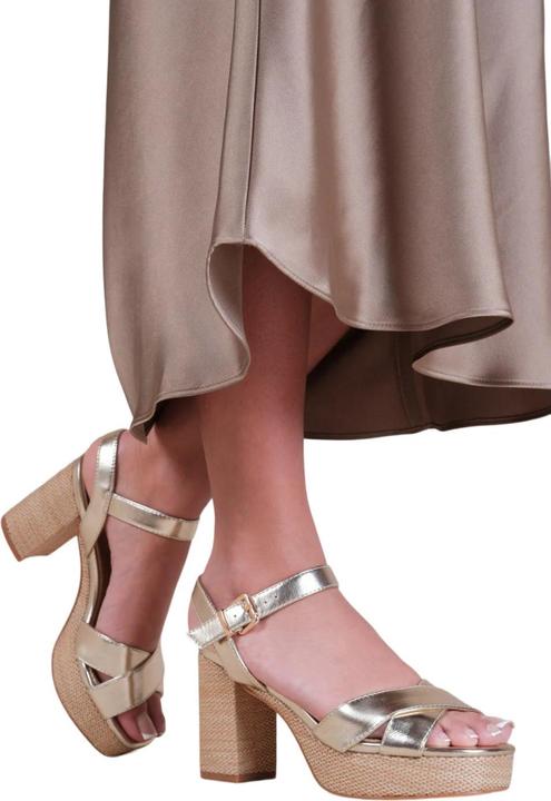 Actual product image Where's That From Womens/Ladies Volume Metallic Crossover Strap High Block Heel High Heels (37)