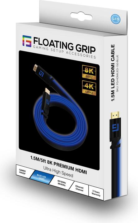 Produktbild Floating Grip HDMI Kabel High Speed 8K/60Hz LED 1.5m blau (1.50 m)