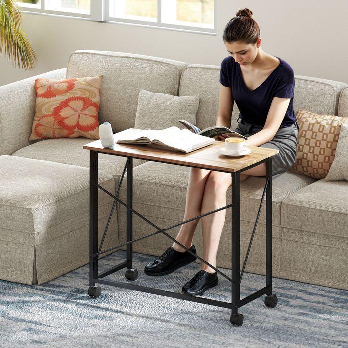 Produktbild Swisshandel24 Klappbarer Schreibtisch mit Rädern, platzsparend, Stahl, MDF, Eiche (80 x 40 x 75 cm)