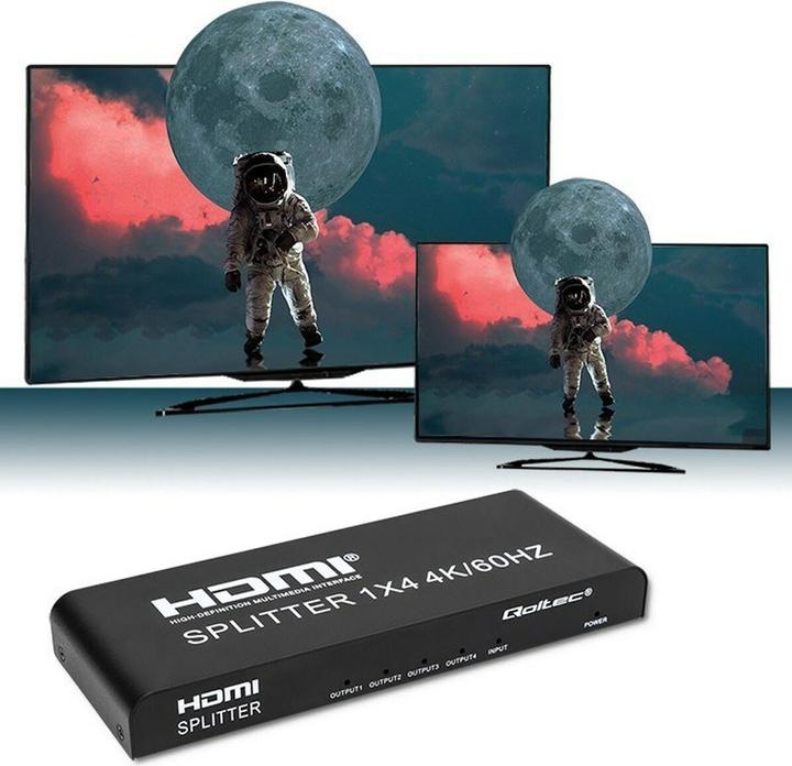 Actual product image Qoltec 51799 Active HDMI splitter 4 x HDMI 4K x 2K | 6 Gbit/s | 60Hz