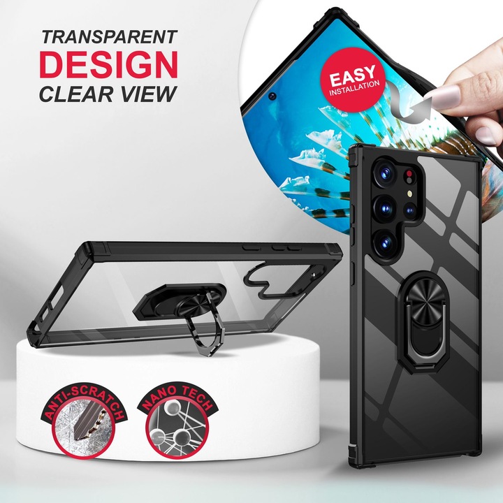 Actual product image Nalia Clear hybrid ring case with 2x screen protector (Samsung Galaxy S23 Ultra)