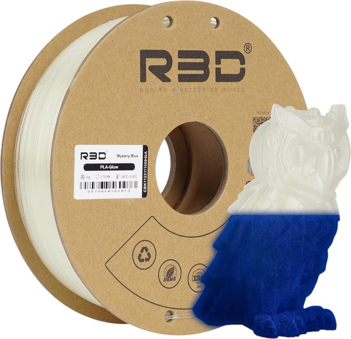 Produktbild R3D PLA Glow in the Dark Mystery Blau Filament 1.75mm 1Kg (PLA, 1.75 mm, 1000 g, Blau)