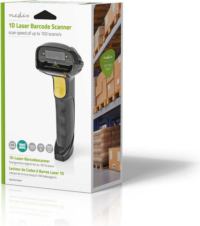 Produktbild Nedis Barcodescanner | Laser | Kabelgebunden | 1D Linear | Stromversorgung über USB | USB2.0 (1D-Barcodes)