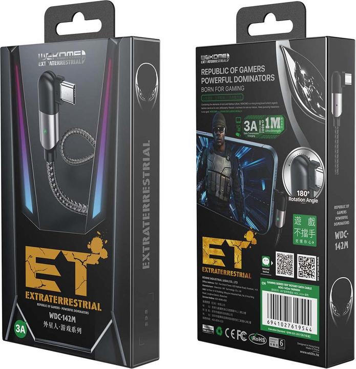 Actual product image Wekome WDC-142 Game Series - USB-A to Micro USB 3A gaming cable, 180° rotation, 1 m (cloudy) (1 m)