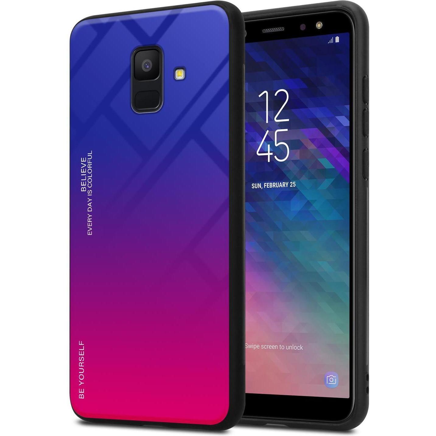 Cadorabo TPU 2 Farben Glas Cover (Samsung Galaxy J6 (2018)), Smartphone Hülle, Schwarz