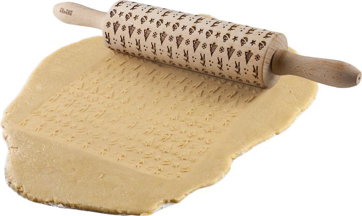Productafbeelding Ibili Teigroller Holz mit X-MAS Deko 39,5 x 5 cm Zum dekorieren von Teigen und Gebäck