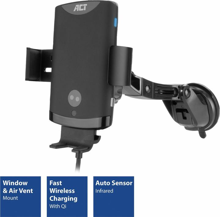 Actual product image ACT Automatic smartphone car mount with wireless charging
