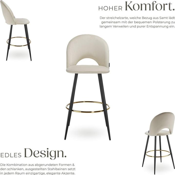 Actual product image tectake Bar stool Sachel with backrest, velvet look
