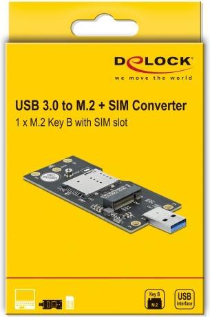 Produktbild Delock USB 3.0 Konverter Typ-A Stecker zu M.2 Key B mit SIM Slot (0.01 m, USB 3.0)