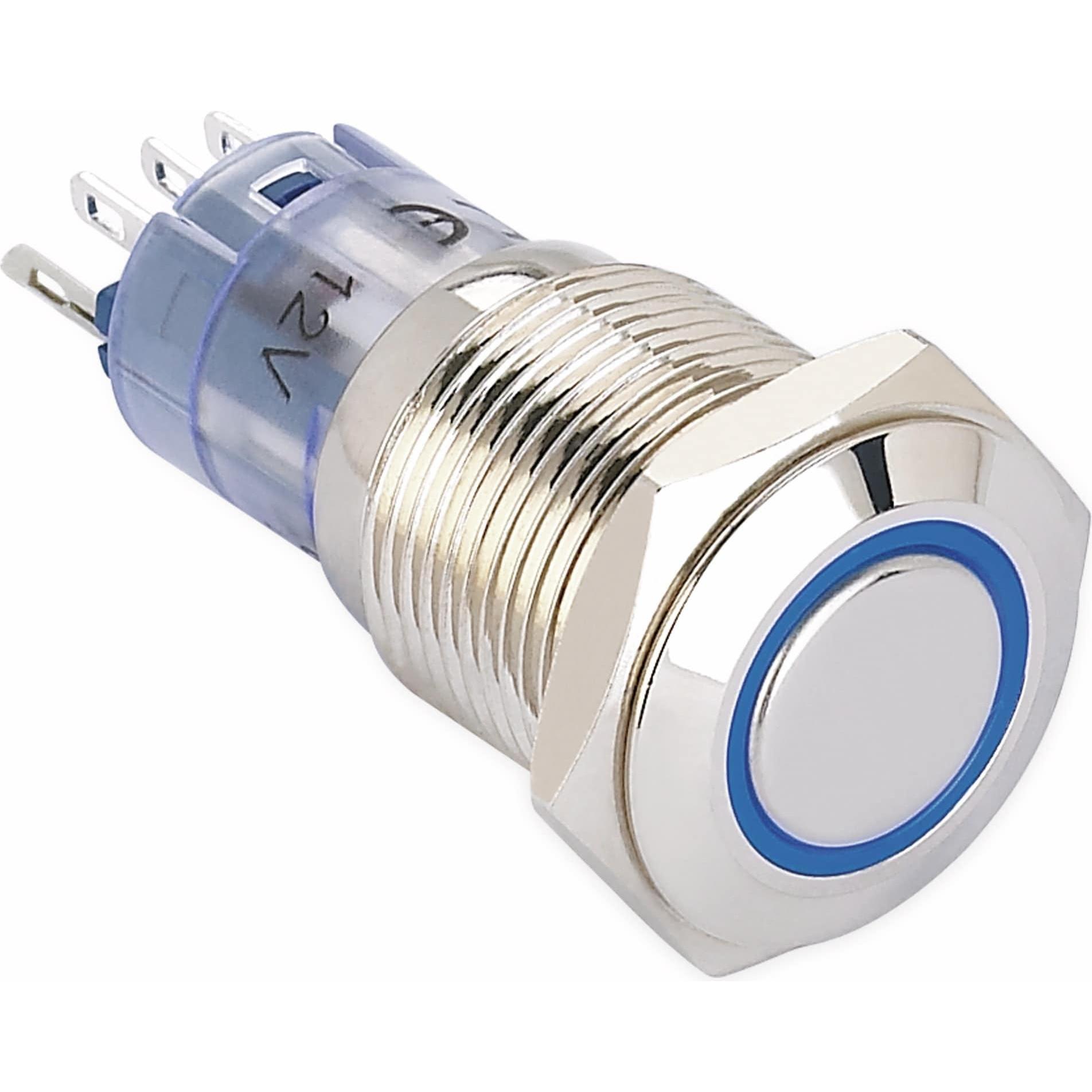 Onpow Schalter, 24 V/DC, 1x Off/On, Beleuchtung weiss, Lötanschluss, flach rund, Messing 16 mm, Taster + Schalter, Weiss