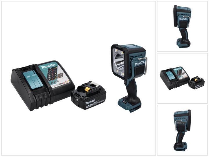 1x Makita DML 812 Akku LED Handstrahler, 1x Makita BL 1860 B 18 V - 6,0 Ah Akku, 1x Makita DC 18 RC 9,6 V - 18 V Akku Schnell Ladegerät