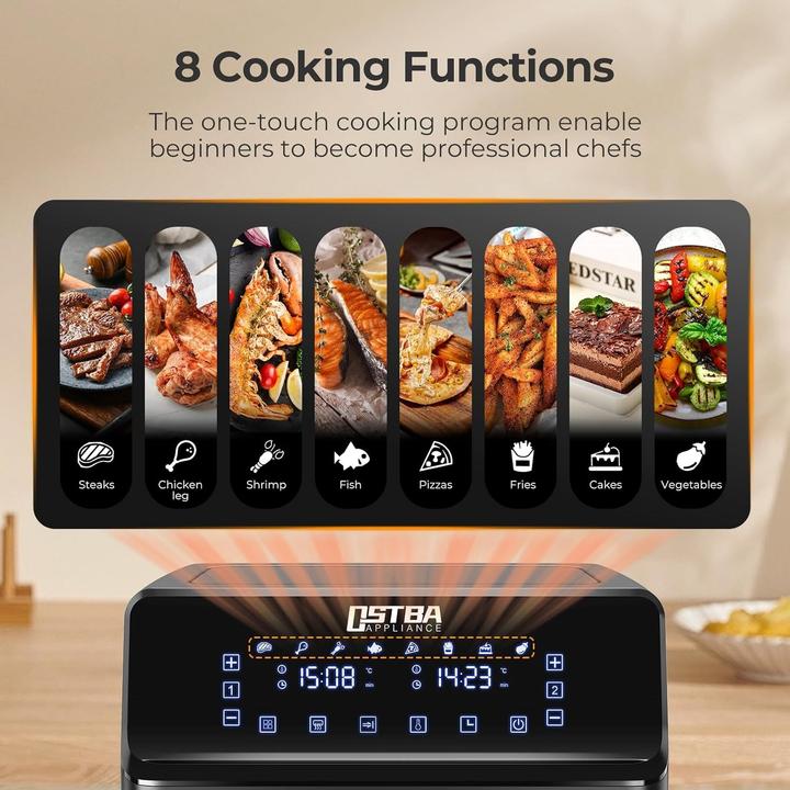 Produktbild Yashe Hot air fryer 1700 W 8 litres double basket touch screen 360 technology fast and healthy