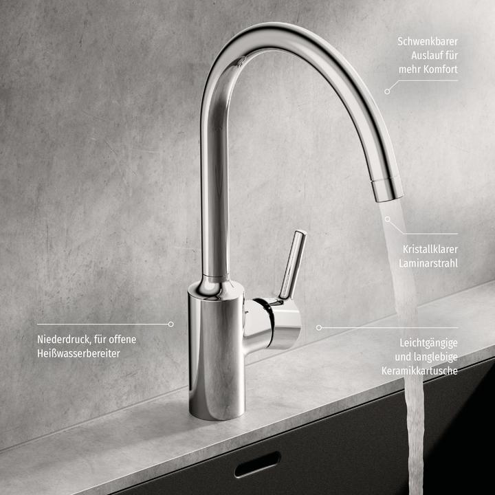 Actual product image Hansa VANTIS kitchen tap, low pressure, 247mm projection, swivelling spout, chrome, 52211167