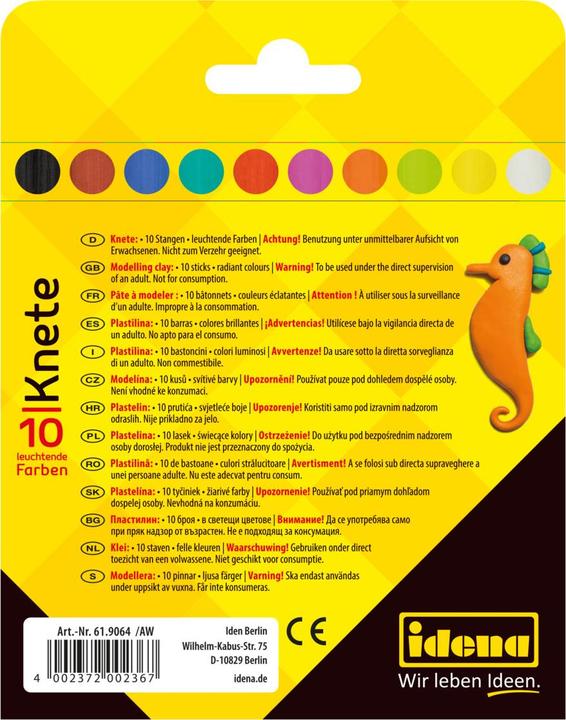 Produktbild Idena Knete 10 Stangen Farben sortiert