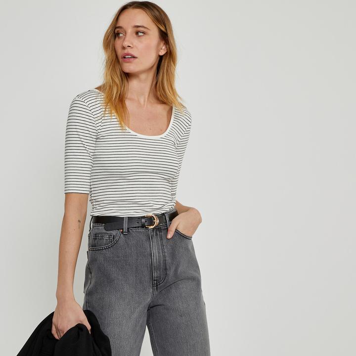 Image du produit La Redoute Collections T-shirt rayé avec encolure en U (M)