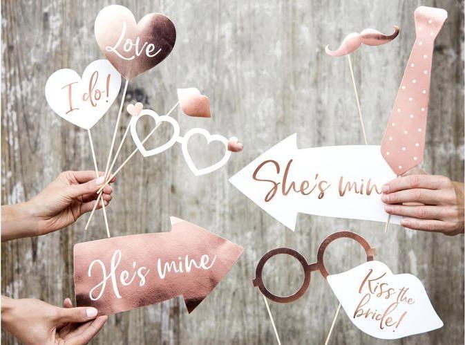 Immagine prodotto Partydeco Accessorio del partito Photo Booth Wedding Set 12 pezzi, oro rosa (12 Pezzo/i)