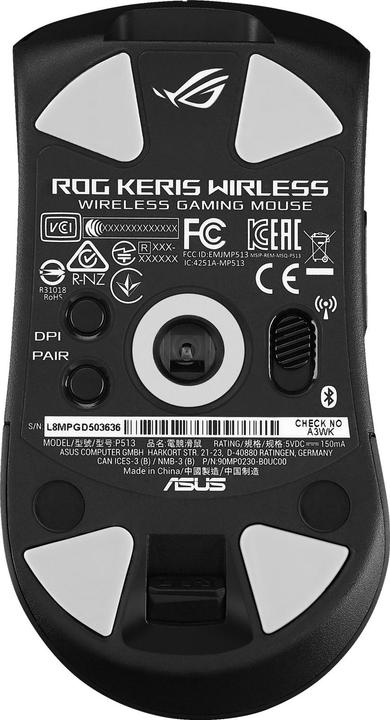 Produktbild ASUS Gaming-Maus ROG KERIS RGB - schwarz (Kabellos, Kabelgebunden)