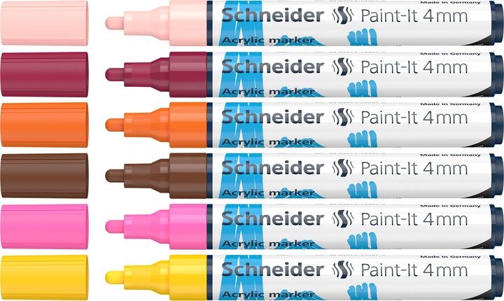 Image du produit Schneider 6 marqueurs acryliques Paint-It 320 V3, couleurs assorties 4,0 mm (6x)