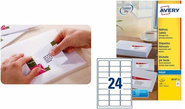 Productafbeelding Avery Dennison Etiquette d'adresse jet d'encre, 63,5 x 33,9 mm, blanc