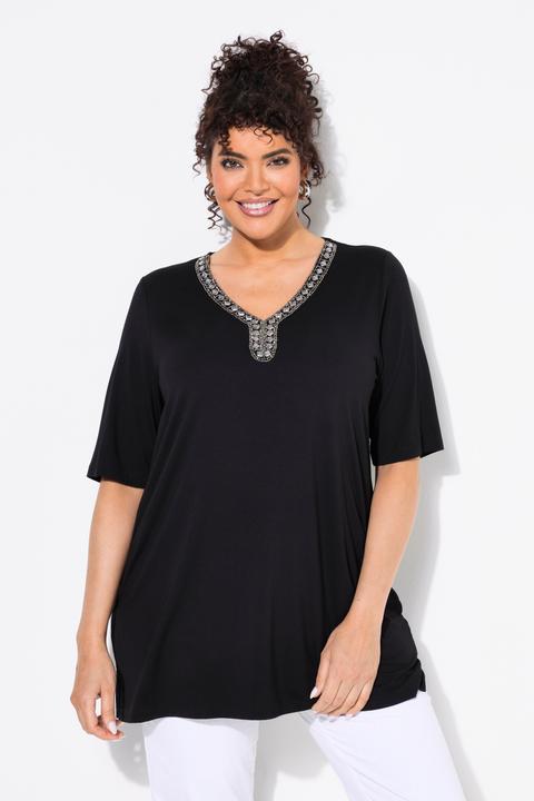 Produktbild Ulla Popken T-Shirt, Ziersteine, A-Linie, V-Ausschnitt, Halbarm (46, 48)