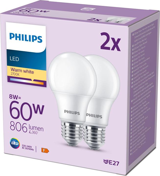 Produktbild Philips LED Bulbs (E27, 8 W, 806 lm, 2 x, F)