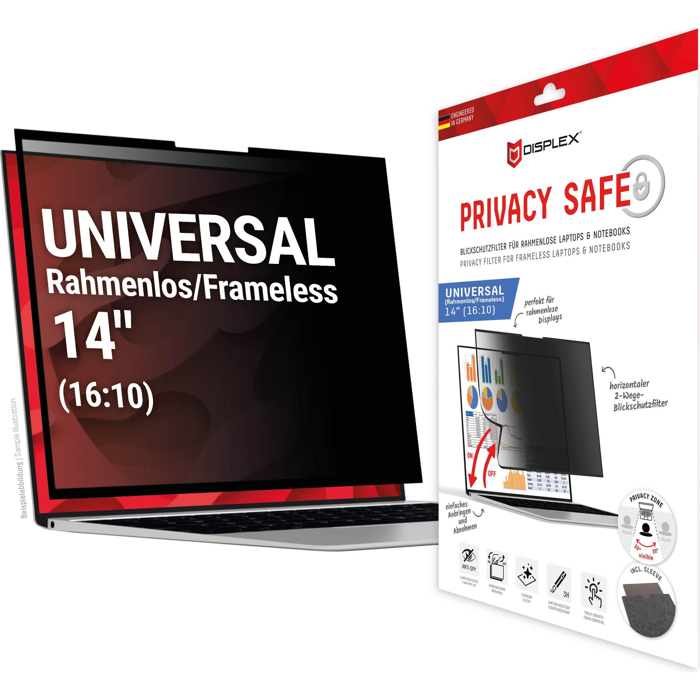 Displex Privacy Safe randlos, Laptop Blickschutzfilter (14", 16 : 10), Notebook Schutzfolie