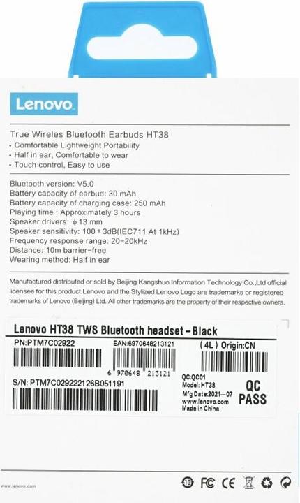 Produktbild Lenovo HT38 (Keine Geräuschunterdrückung, 10 h, Kabellos)