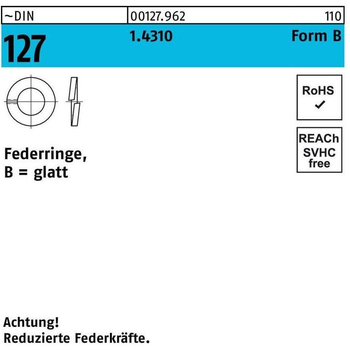 Zubehör Befestigungstechnik, Federring DIN 127 B 8 1.4310