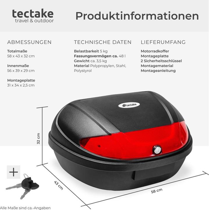 Image du produit tectake Topcase avec réflecteur (48 l)