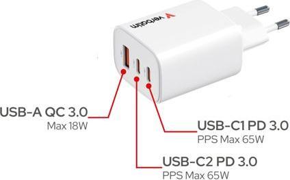 Actual product image Verbatim GaN III Essentials (65 W, 3 ports)