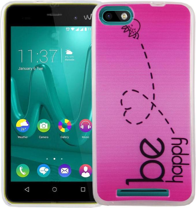 Produktbild König Design Handy Hülle für Wiko Lenny 3 Be Happy Pink Tasche Cover Motiv Slim TPU Etuis Neu (Wiko Lenny 3)