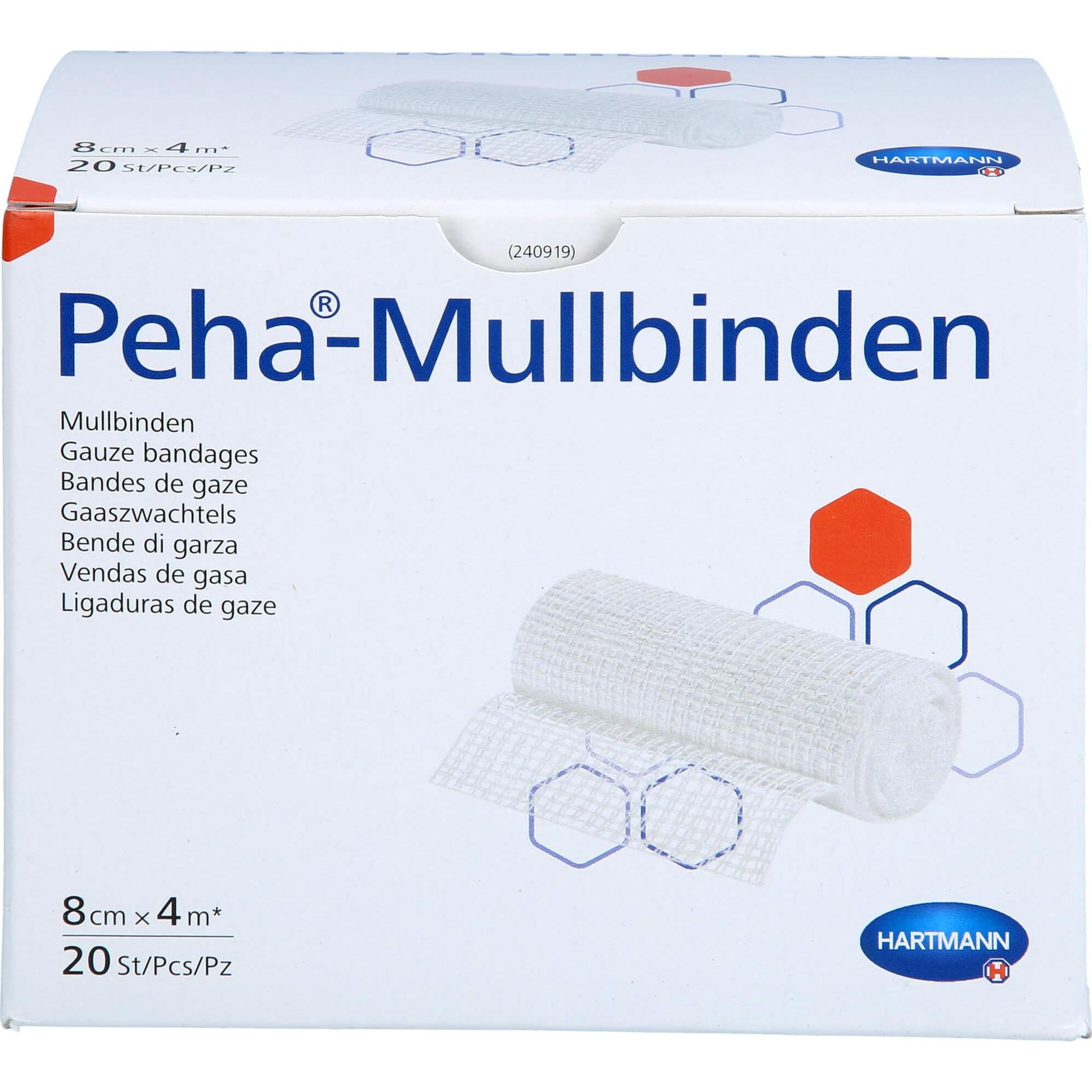 Hartmann, Verbandsmaterial, Peha Mullbinden 4 m x 8 cm / 20 Stk.