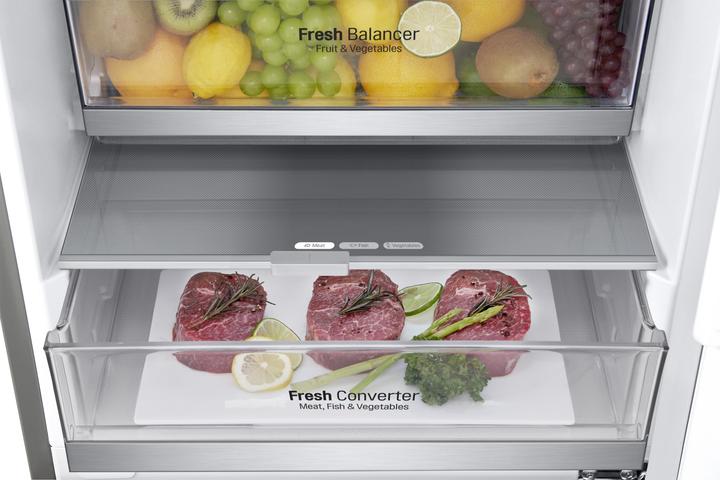 Produktbild LG GBB72NSVCN Kombinierter Kühlschrank, Klasse C, 384L, Weinregal, kein Frost, Edelstahl (419 l)