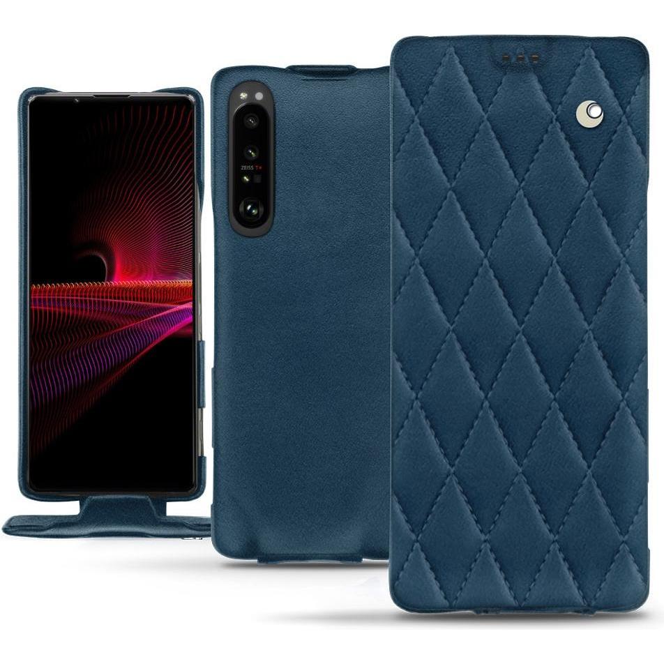 Noreve Lederschutzhülle vertikal (Sony Xperia 1 III), Smartphone Hülle, Blau